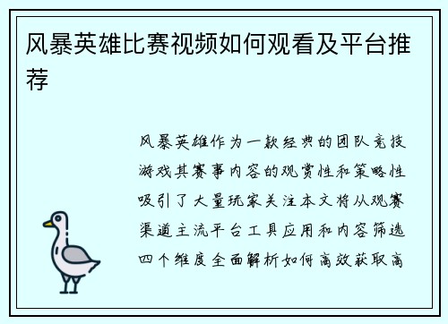 风暴英雄比赛视频如何观看及平台推荐